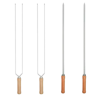 Kit 2 Espetos Duplo + 2 Simples p/ Churrasco Carne 65cm Mor