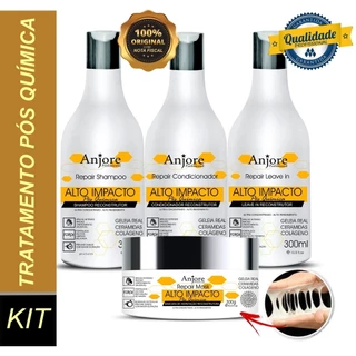 KIT ALTO IMPACTO COMPLETO 4 PRODUTOS 300ML ANJORE RECONSTRUÇÃO EFEITO TEIA COM GELEIA REAL E COLÁGENO