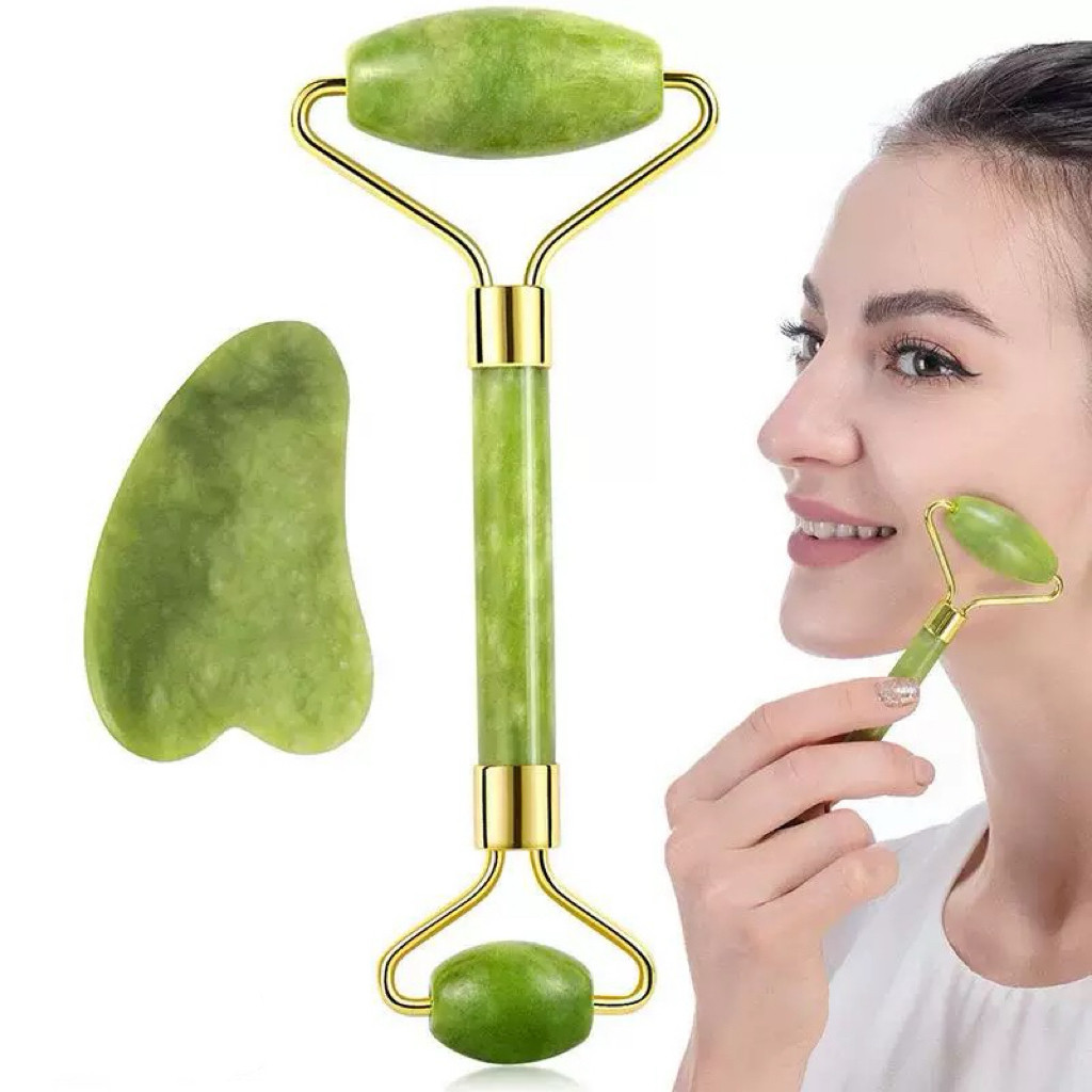 rolo pedra de jade placa gua sha massagem facial anti ruga -facíal massage roller