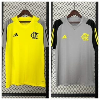 Camisa de Futebol 24 / 25 Flamengo Fato de Treinamento Flamengo Camisa de Manga Curta Cinza de Alta Qualidade para Homens