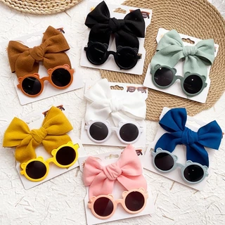 2 Pcs/Set Clipes De Cabelo E Óculos De Sol Conjunto De Grandes Arcos Hairpin Baby Beach Seaside Kids Headwear