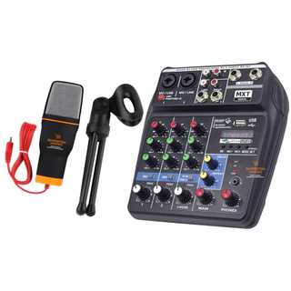 Kit Mesa de Som 4 Canais e Microfone de Mesa Profissional