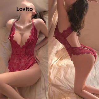 Lovito Lingerie sexy de renda lisa sexy para mulheres LNL67358