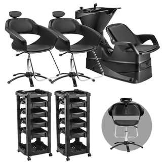 Kit Lavatório de Cabelo Cham Cuba Fixa + 2 Cadeira Primma C/ Regulagem + 2 Carrinho Auxiliar Dompel