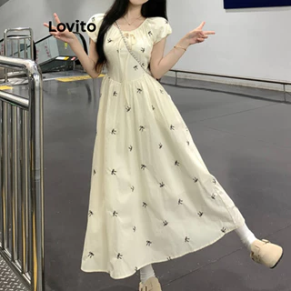 Lovito Vestido casual borboleta com laço e laço para mulheres LNE74031