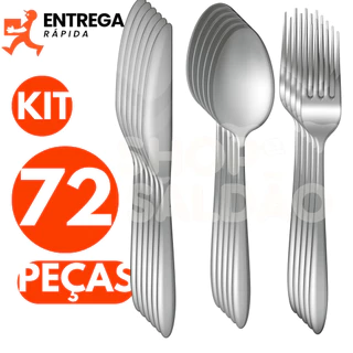 Jogo de Talheres 72 Peças Faqueiro de Aço Inox com 24 Colher de Mesa Sopa 24 Garfo de Mesa 24 Faca de Mesa para Churrasco com Serra e Ponta Arredondada