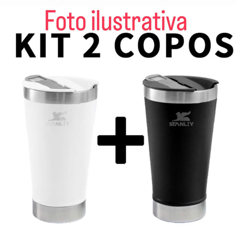 Kit 2 copos térmico 473ml tampa e abridor garrafas