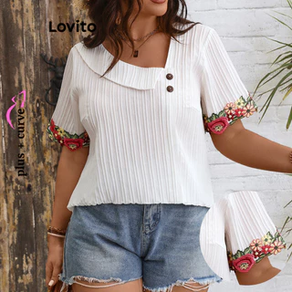 Lovito Blusa feminina casual plus size com botões lisos LNL77325
