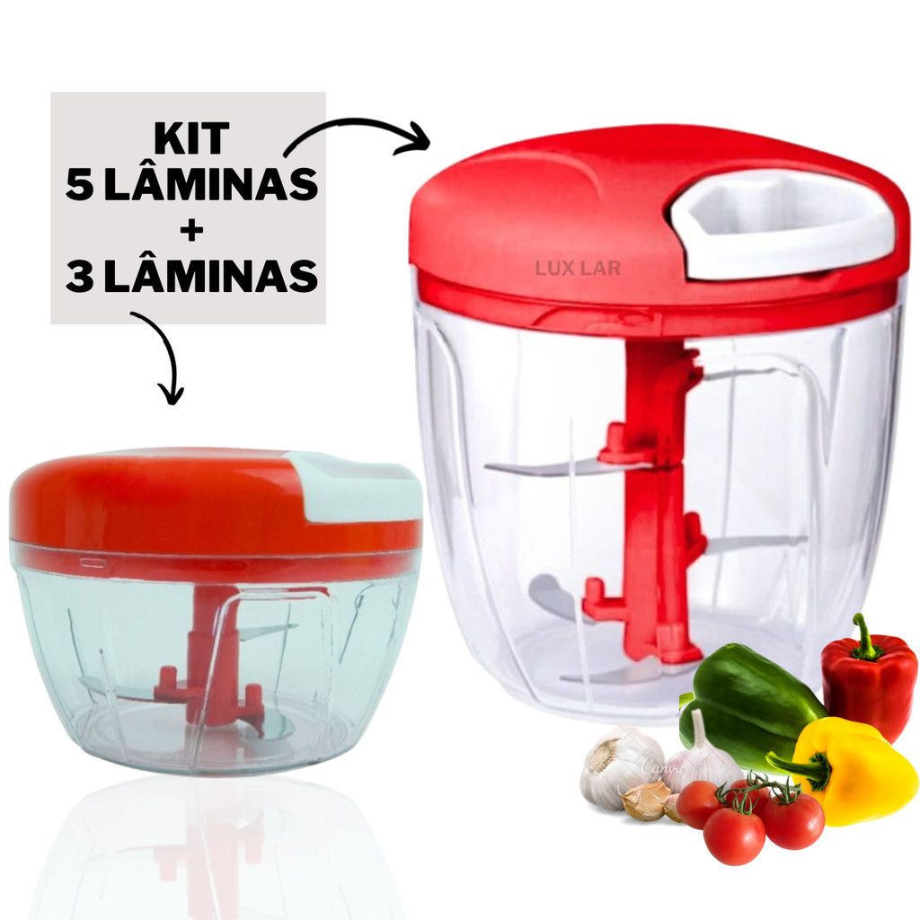 Processador de Alimentos Manual 5 Lâminas Grande + Triturado
