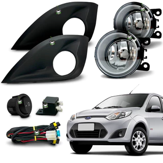 Kit Farol Auxiliar Milha Fiesta Rocam 2010 2011 2012 Moldura Preta Botao Tic Tac