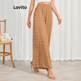 Lovito Calça Jacquard Boho de bolinhas para mulheres LBL15354