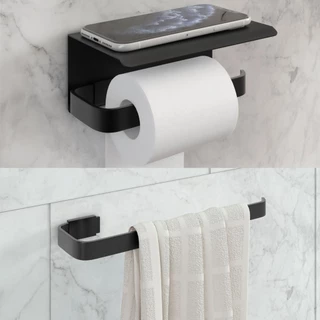 Kit Para Banheiro 1 Porta Toalha De Rosto 1 Porta Papel Com Suporte Celular