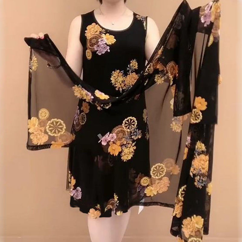 Vestido de verão feminino de meia-idade vestido de duas peças de 40-50 ...