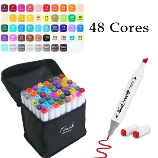 48 Cores Marcadores Caneta Marcadora de Ponta Dupla Branco