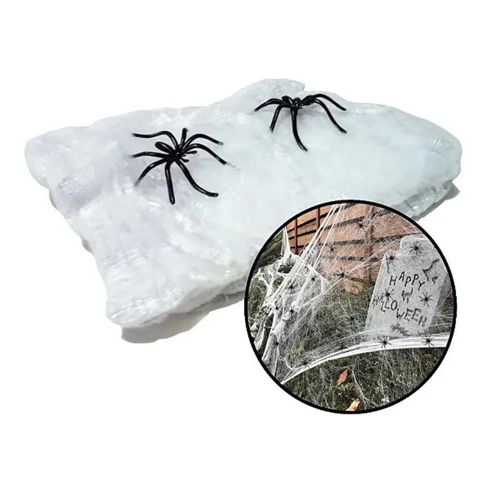 Kit 3 Teia de Aranha Artificial Decoração de Halloween Com 6 Aranhas