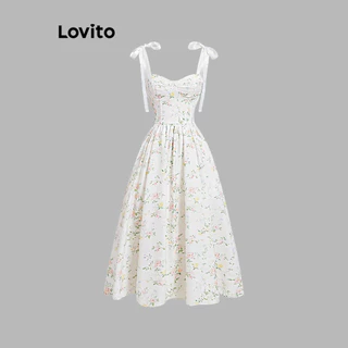 Lovito Vestido elegante com estrutura de fita floral Ditsy para mulheres L106AD139