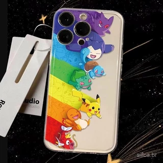 Arco-íris dos desenhos animados Pokémon capa de telefone da Apple para iPhone 16promax 16 15 14 13 12 pro max 11promax 11 xs xr 7plus 13pro 14pro 15pro 16pro capa transparente anti-queda