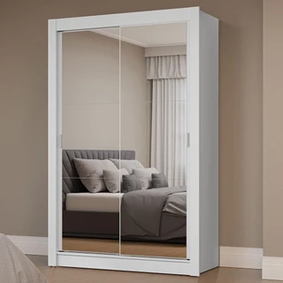 Guarda-Roupa Solteiro 2 Portas de Correr com Espelhos Branco Milano Madesa em Oferta na Shopee