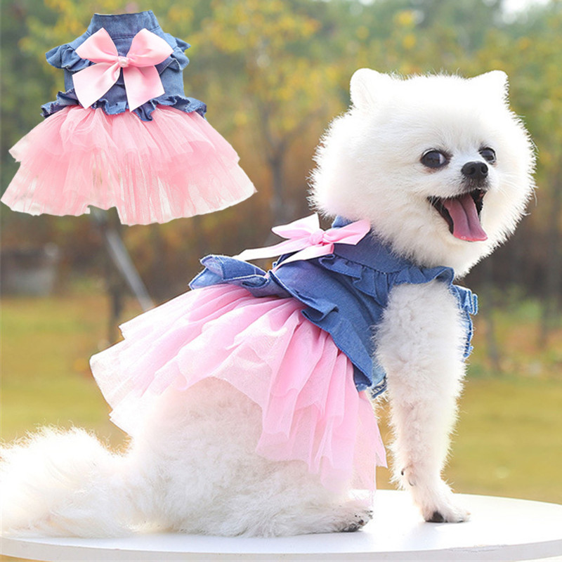 Verão Meninas Cão Gato Roupas Pet Denim Vestidos Para Cães Pequenos ...