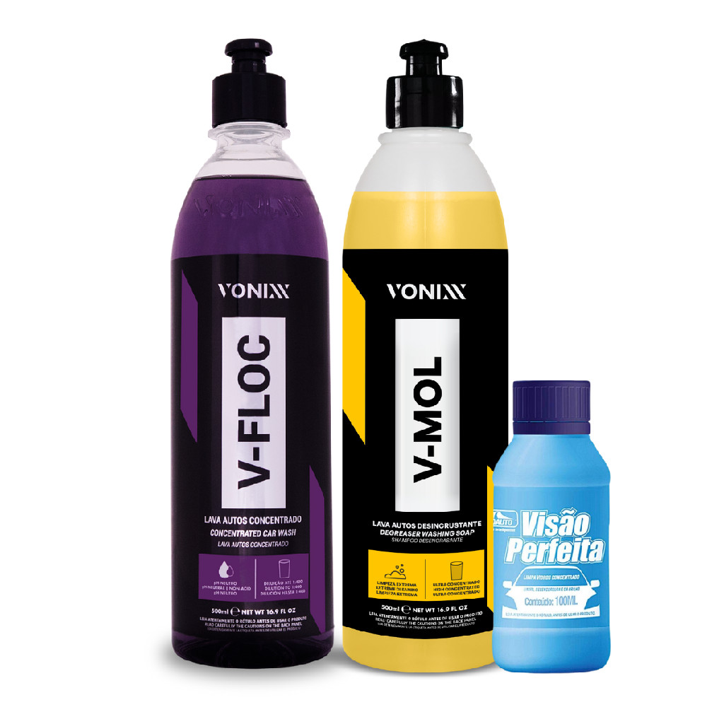 Kit Lavagem Automotiva Shampoo neutro Vfloc Vmol Vonixx