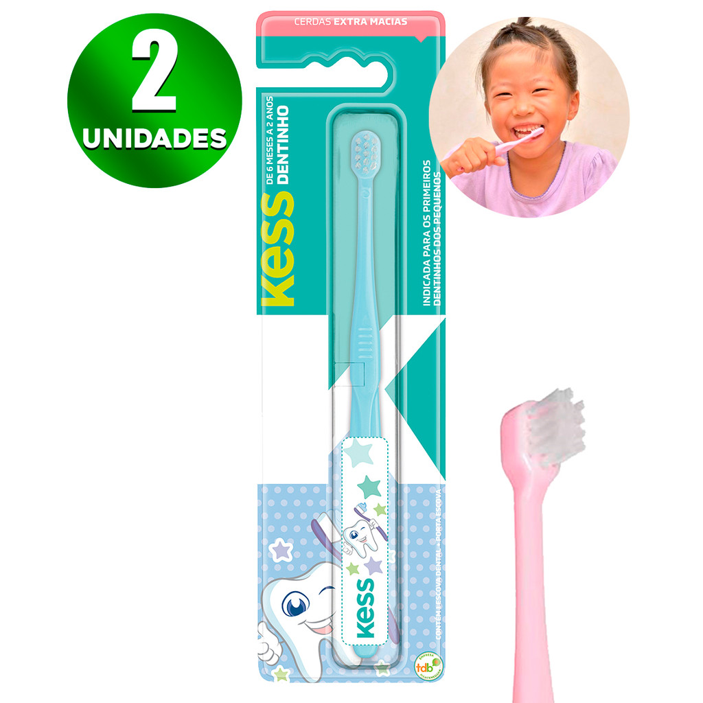 Kit 2 Escova Infantil 6 meses A 2 Anos Com Estojo - Kess | Shopee Brasil
