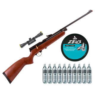 Carabina CO2 5.5mm Beeman Madeira QB78E, Kit Luneta 4x32, 10 Co2 e Chumbinhos