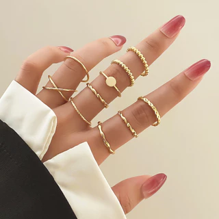 Nova Moda Exclusiva Conjunto de Jóias de Casal Twist Cross Ring de 10 peças
