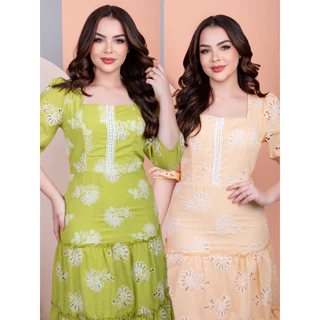 Vestido Midi Lese Soltinho para Festa Madrinha Decote Quadrado com Manga 3/4