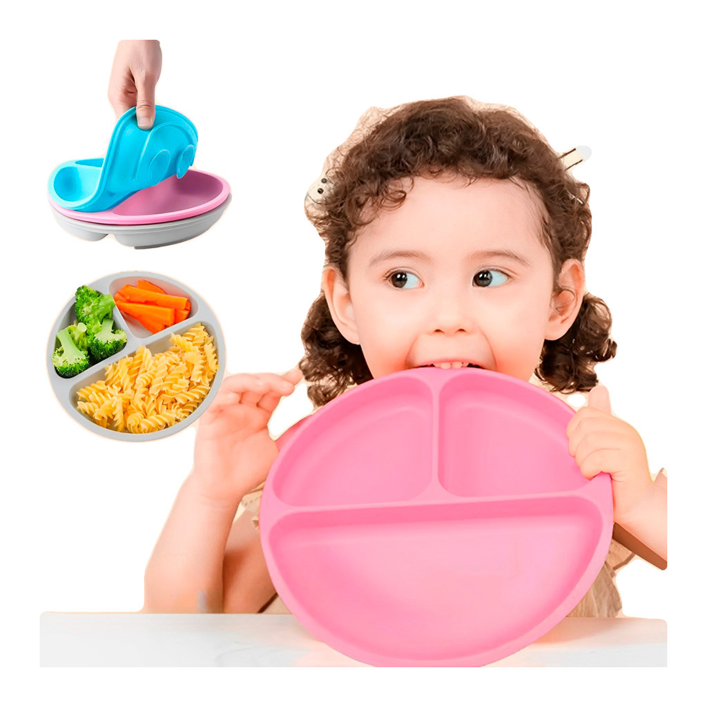 Prato Infantil/Bebê em Silicone com 3 Divisorias+ Ventosa | Shopee Brasil