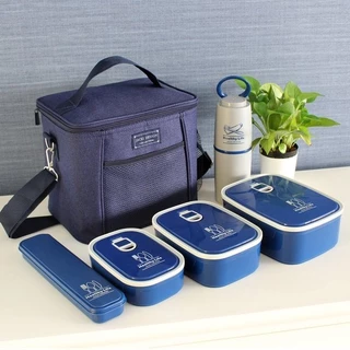 Conjunto de Bolsa Térmica e Pote p/ Alimentos c/ 3 pcs com Porta Escova e Pasta de dente