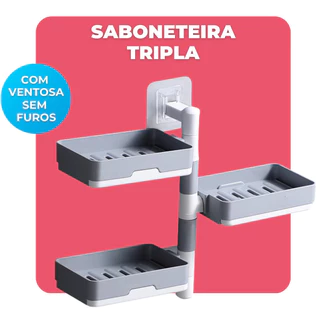 Saboneteira Triplo Com Adesivo Organizador de Parede Box Banheiro Porta Sabonete Fixação Sem Furo