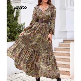 Lovito Vestido Boho com estampa simples para mulheres LNL65067