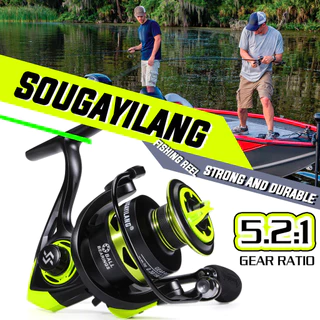 Sougayilang Carretel de pesca 5.2: 1 Carretel de pesca giratório com alça EVA Joran Pancing para carretel amarelo escuro baixo