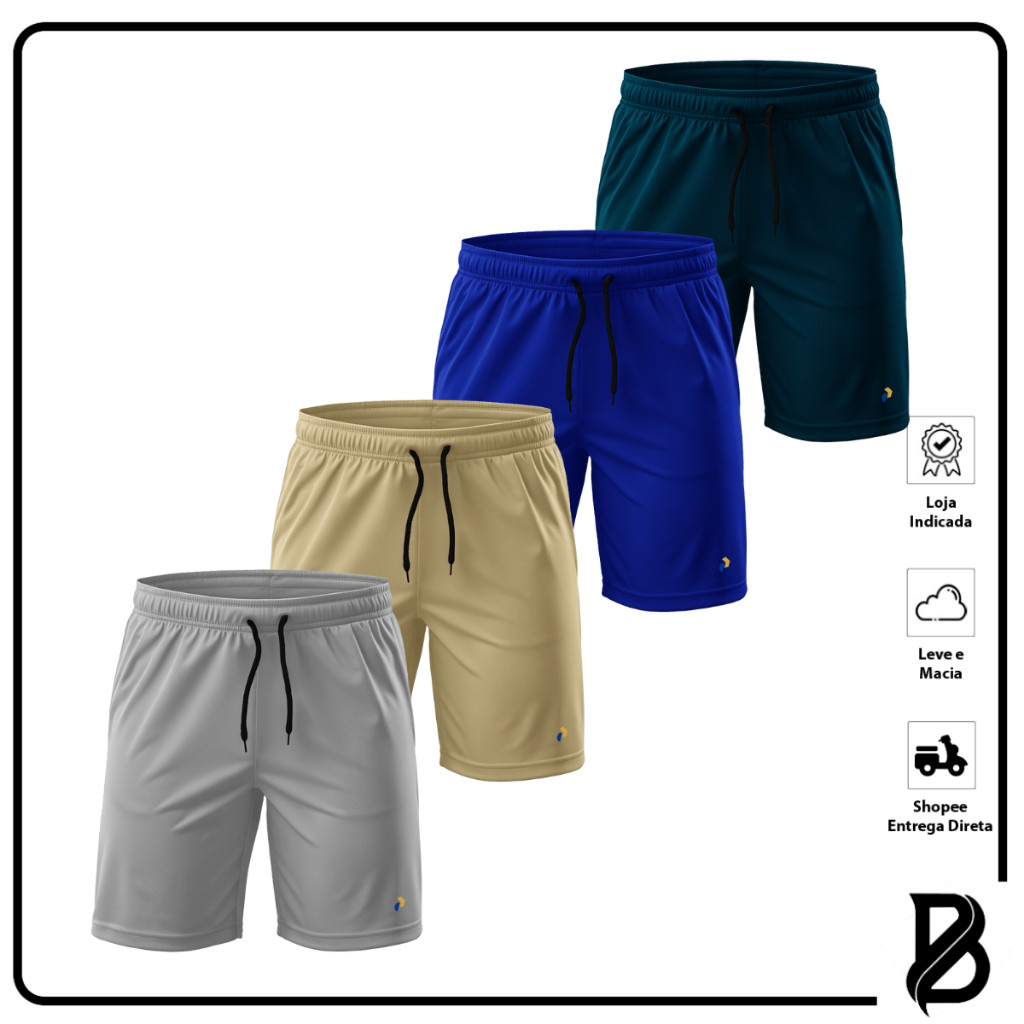KIT 4 Shorts Academia Masculino Cores Variadas Calção Bermuda Dryfit