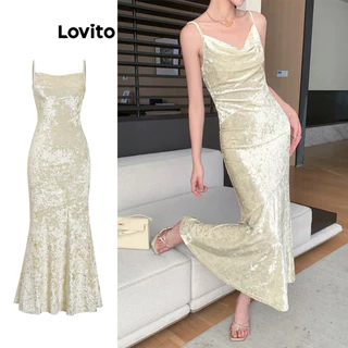 Lovito Vestido elegante com bainha com babados e estrutura lisa para mulheres L100MD317