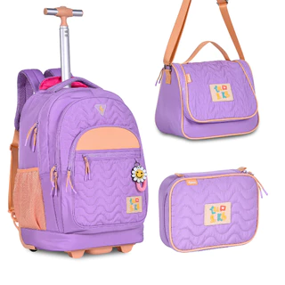 Kits De Mochilas de Rodinha Lancheira e Estojo Infantil Feminina Luluca Lílas - Clio Style