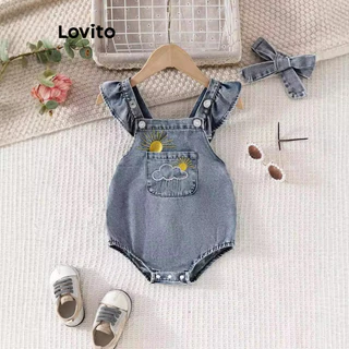 Lovito Body casual com babados e estampa de desenho animado para bebê LNA82062