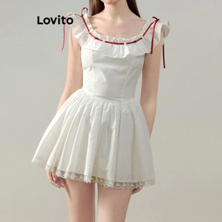 Lovito Vestido casual com padrão liso para mulheres LNA73394