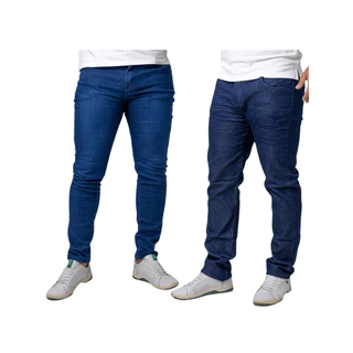KIT 2 Calças Masculina Jeans Slim Fit Lycra Elastano Azul Escuro e Azul com USED