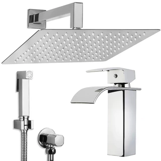 Torneira Cascata Bica Baixa Banheiro E Ducha Higiênica Luxo Prata