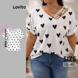 Lovito Camiseta feminina casual plus size em formato de coração LBL16471