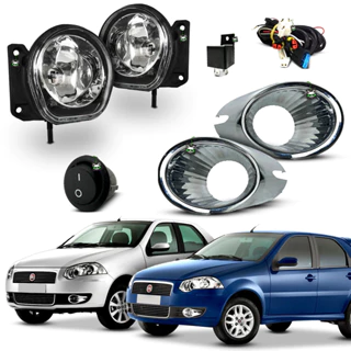 Kit Farol Auxiliar Milha Siena/Palio ELX 2008 2009 2010 2011 Moldura Cromada Botao Tic Tac