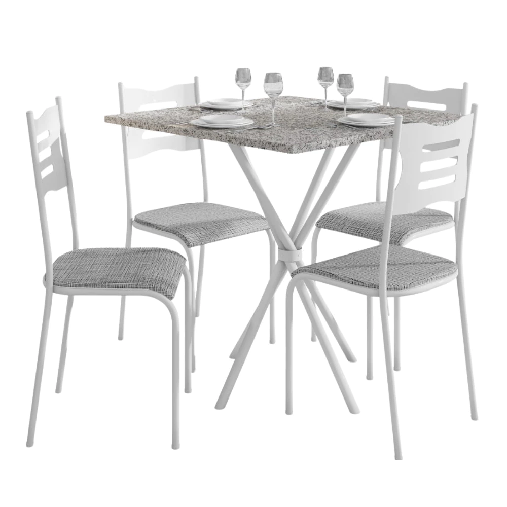 Conjunto de Mesa com 4 Cadeiras Diamante Reta MDF 15mm Fibra