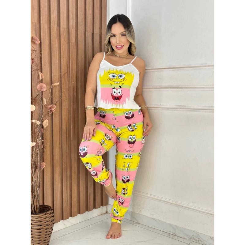 Pijama Calça e Regata Com Estampa Longo Temático Roupa de Dormir Design Divertido Feminina em Oferta na Shopee