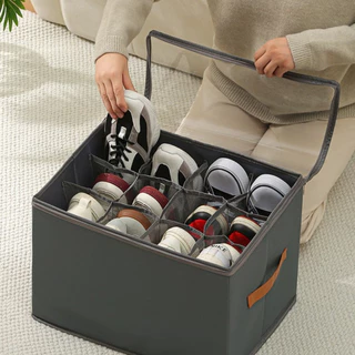 Caixa Organizadora 6 Pares de Sapato 43x32x30cm | Dobrável com Tampa Transparente e Divisórias em Oferta na Shopee