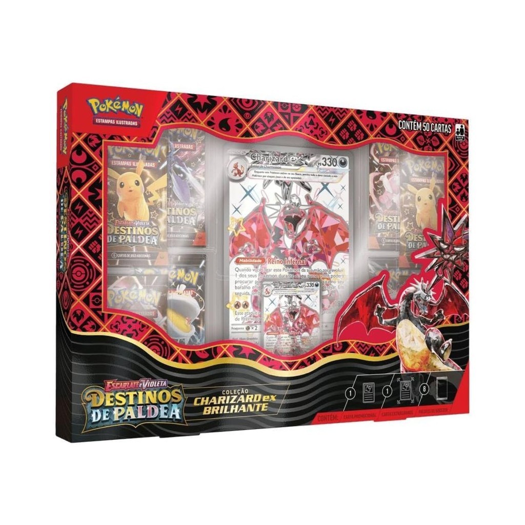 Box Pokemon Jogo Ev4.5 Charizard/Trilho Ferreo/Presa Grande Ex Brilhantes Destinos De Paldea