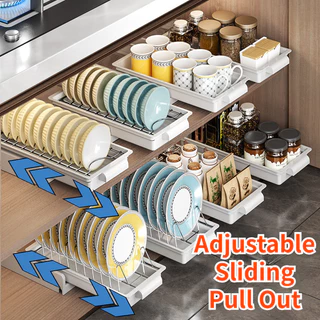 Cesta Ajustável De Cozinha Pull Out Dish Rack , De Especiarias Deslizante , Prateleiras De Tempero Para Armários , Organizadores De