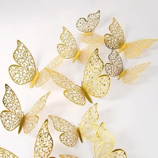 12 Pçs/set 3D Borboleta Decoração Do Bolo De Papel Topper Da Festa De Aniversário