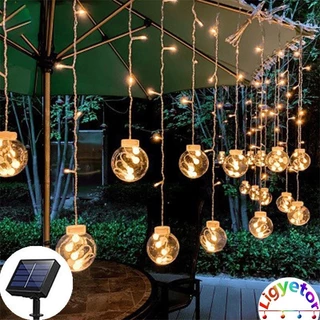 【 Ready Stock 】 Ligyetor Luzes Solares De Cordas Bola De Desejo De Cortina LED Exterior À Prova D'água Para Casamento No Quarto Do Jardim