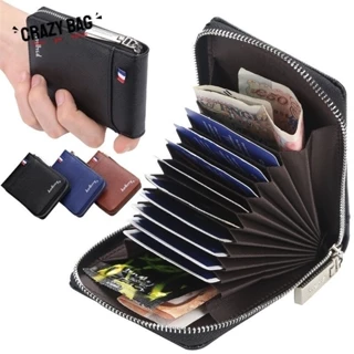 【 Crazy Bag 】 New Moda Couro Homens Carteira De Órgão Multifuncional Com Zíper Pequena Moedas